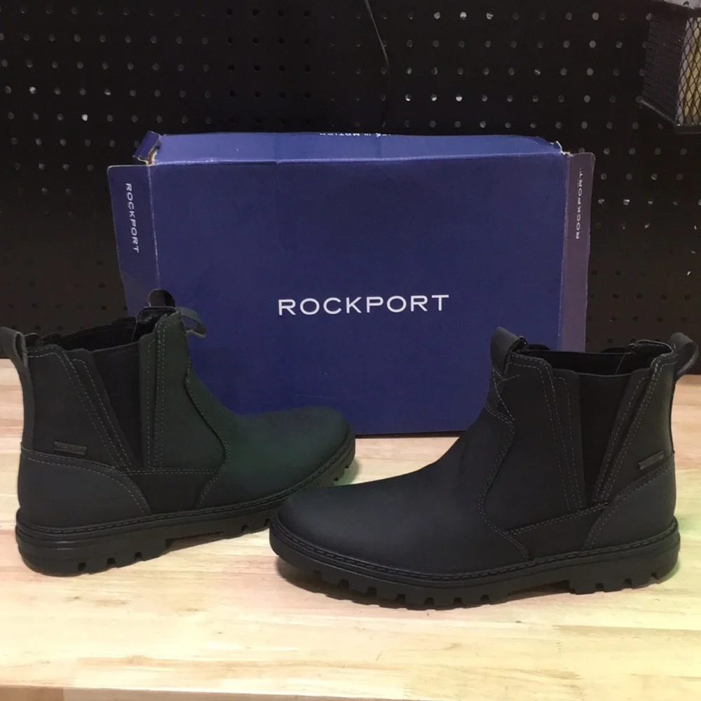 New WB Mens Rockport Black Chelsea‎ Boots - Slip-On Comfort Waterproof